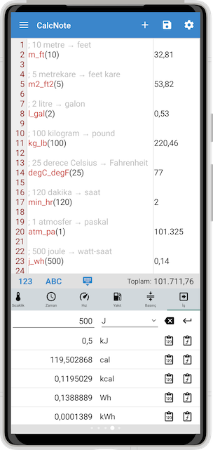 CalcNote gelişmiş hesaplar ekran görüntüsü