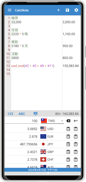 CalcNote 旅行預算規劃